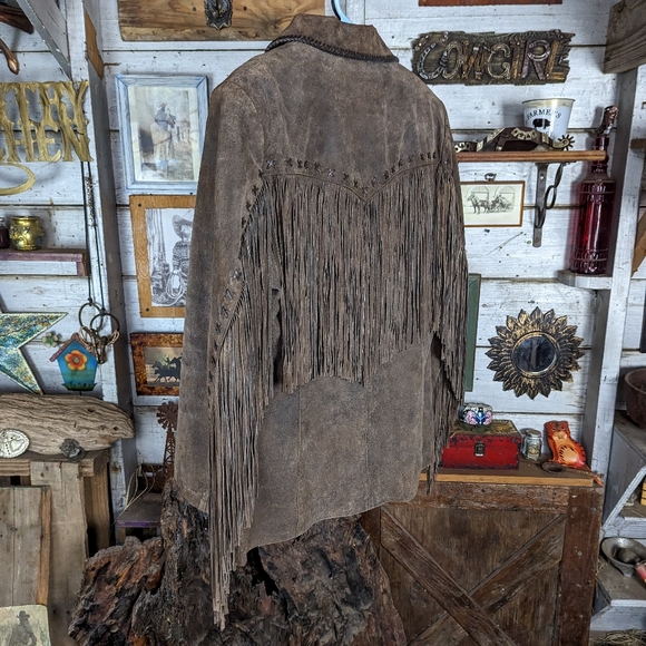 Cripple Creek genuine suede leather western coat jacket fringe - Picture 2 of 7
